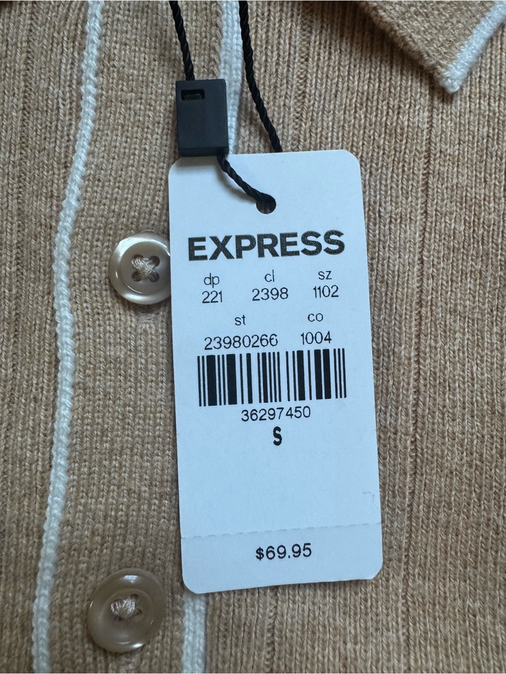 Express Men’s Polo Shirt in Light Tan with White Trim - Picture 2 of 3